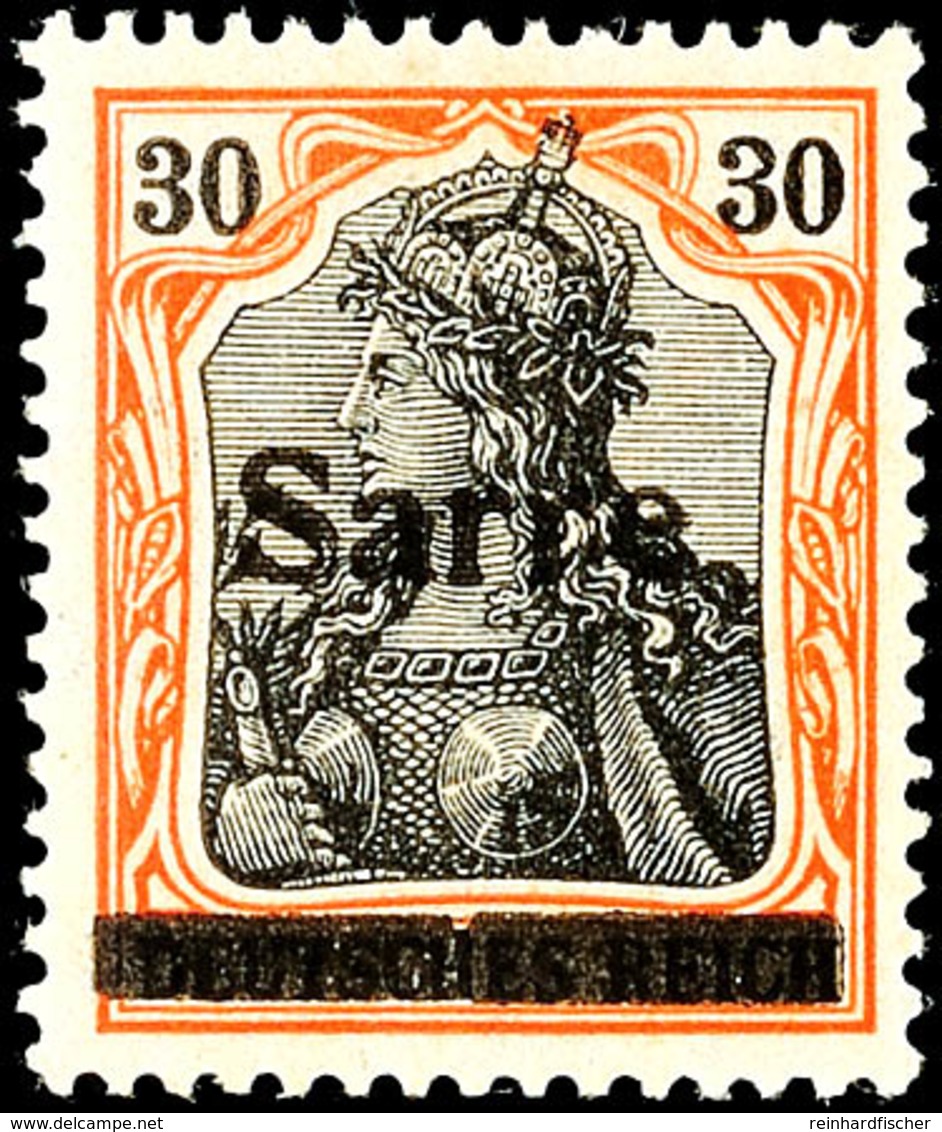 30 Pfg Germania Dunkelrotorange/schwarz Auf Orangeweiß Mit Aufdruck "Sarre" In Type I, Aufdruckfehler A, Tadellos Ungebr - Other & Unclassified