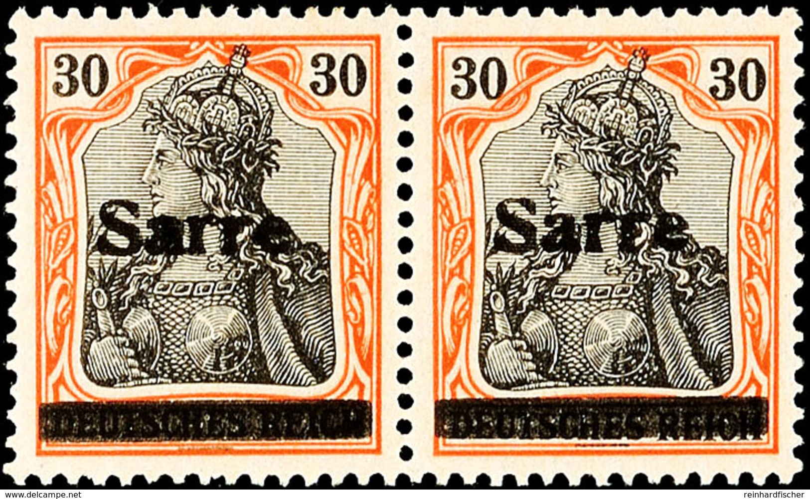 30 Pfg Germania Auf Orangeweißem Papier Mit Aufdruck "Sarre" In Type III,  Waagerechtes Paar, Tadellos Postfrisch, Fotoa - Other & Unclassified