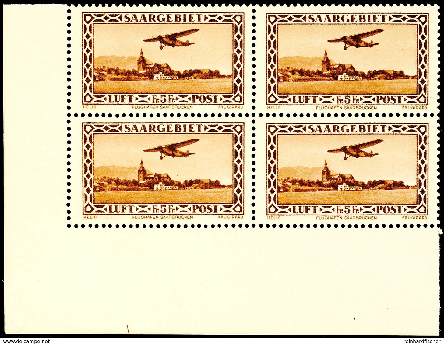 5 Fr. "Flugpostmarke", Flugpost-Ausgabe 1932, Eckrandviererblock Unten Links, Tadellos Postfrisch, Fotobefund Ney VP (20 - Andere & Zonder Classificatie