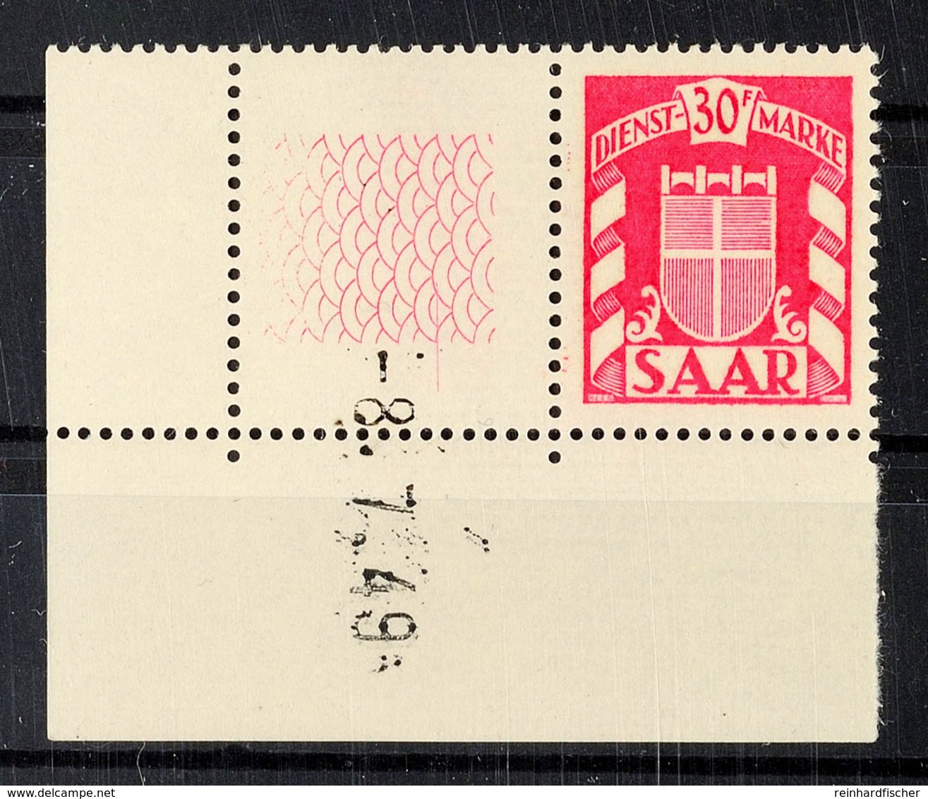 30 Fr. Dienstmarke 1949, Postfrisches Linkes Unteres Eckrandstück Mit Druckdatum "8.7.49", Katalog: 42Br ** - Andere & Zonder Classificatie