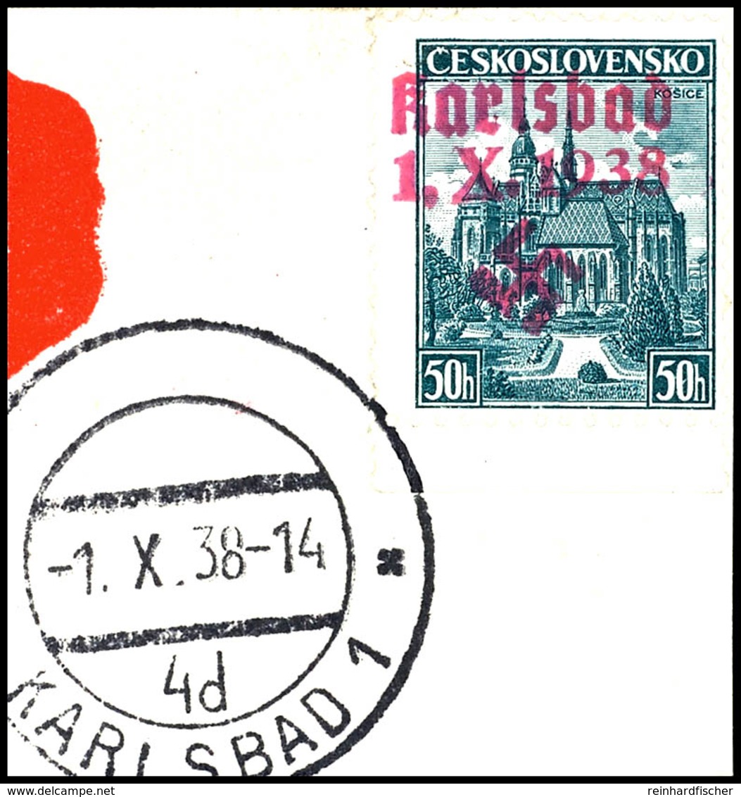 50 H. "Briefmarkenausstellung Kaschau" Mit Handstempel-Aufdruck "1.X.1938 + Hakenkreuz", Tadellos Gestempelt Mit Ersttag - Andere & Zonder Classificatie