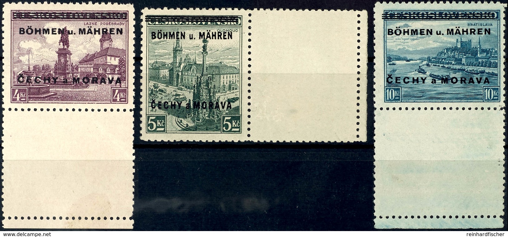 4 - 10 Kc. Freimarken Mit Anhängenden Leerfeldern, 4 Und 10 Kc. Lf. Unten, 5 Kc. Lf. Rechts, Tadellos Postfrisch, Gepr.  - Bohemen En Moravië