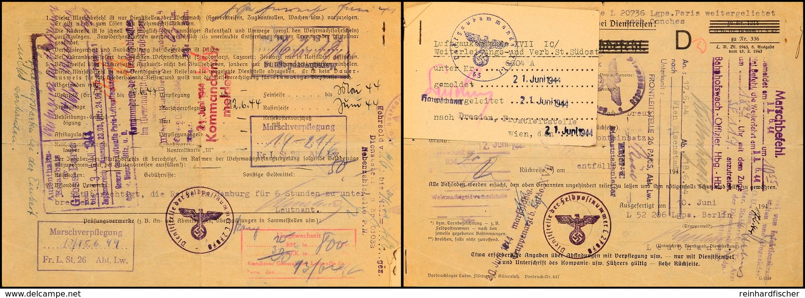 Paris 1944, Wehrmachts-Aufenthaltserlaubnis Für Groß-Paris Mit Vorder- Und Rückseitigen Einträgen Aus Juni 1944 Und Zahl - Andere & Zonder Classificatie