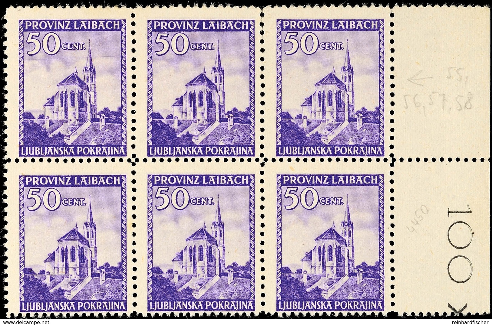 50 C. Violett Mit Plattenfehler "2 Telegraphen In Höhe Des Kirchturms" (Feld 58) Mit Normalmarken Im Postfrischen 6er-Bl - Andere & Zonder Classificatie