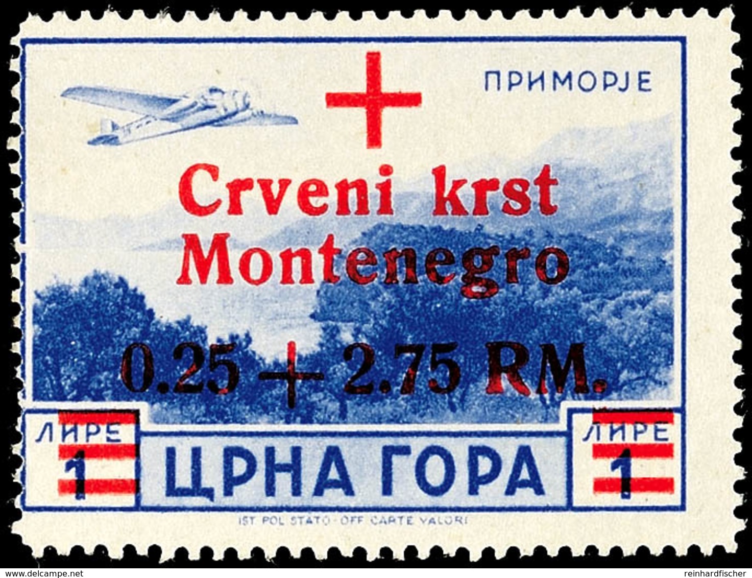 0,25 + 2,75 RM Rotes Kreuz, "g In Montenegro Normalstehend", Tadellos Postfrisch, Gepr. Krischke BPP (doppelt Geprüft),  - Duitse Bez.: Montenegro