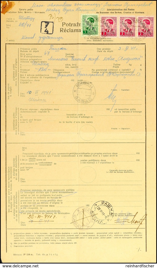 Mischfrankatur Aus 1 Din. Mit 2 Din.(Dreierstreifen) Auf Gebührengerechter Reklamation Mit Entwertungs- Und Ausfertigung - WW2