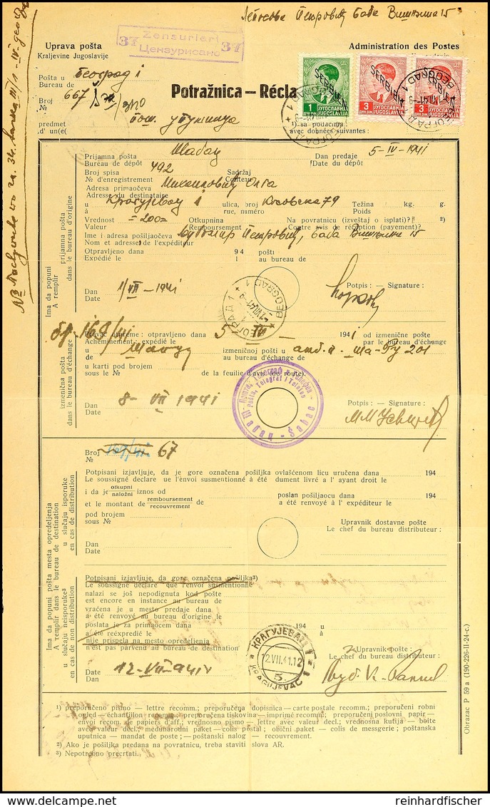 Mischfrankatur Aus 1 Din. Und 3 Din.(Paar) Auf Gebührengerechter Reklamation Mit Entwertungs- Und Ausfertigungs-Stpl. BE - WW2