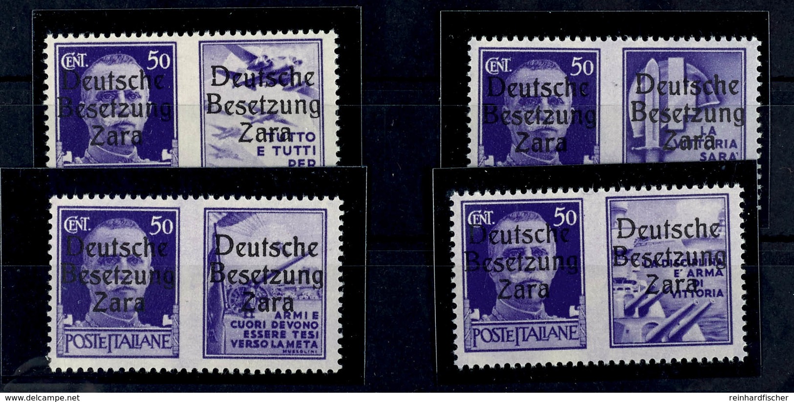 50 Cmi. Mit Propagandafelder, 4 Versch Kpl., Je Type I, Rechts Aufdruckfehler "D Gebrochen" (PF IX, Feld 68), Postfrisch - Duitse Bez.: Zara