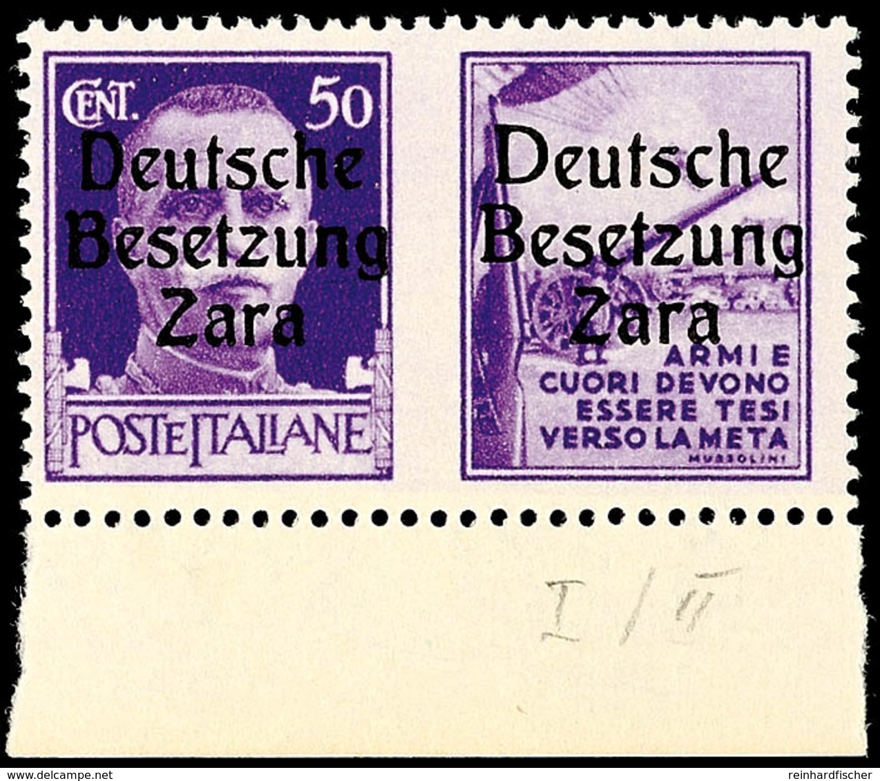 50 C Violett Mit Propagandafeld "Artillerie" Tadellos Postfrisch, Marke Aufdruck Type I, Propagandafeld Aufdruck Type II - Duitse Bez.: Zara