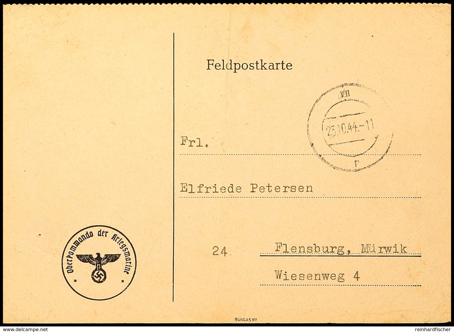 1944, Funkmitteilung Aus Der Festung St. Nazaire, Gebraucht Mit Aptiertem Tagesstempel "VII R 23.10.44" Und Kenn-Nummer  - Andere & Zonder Classificatie