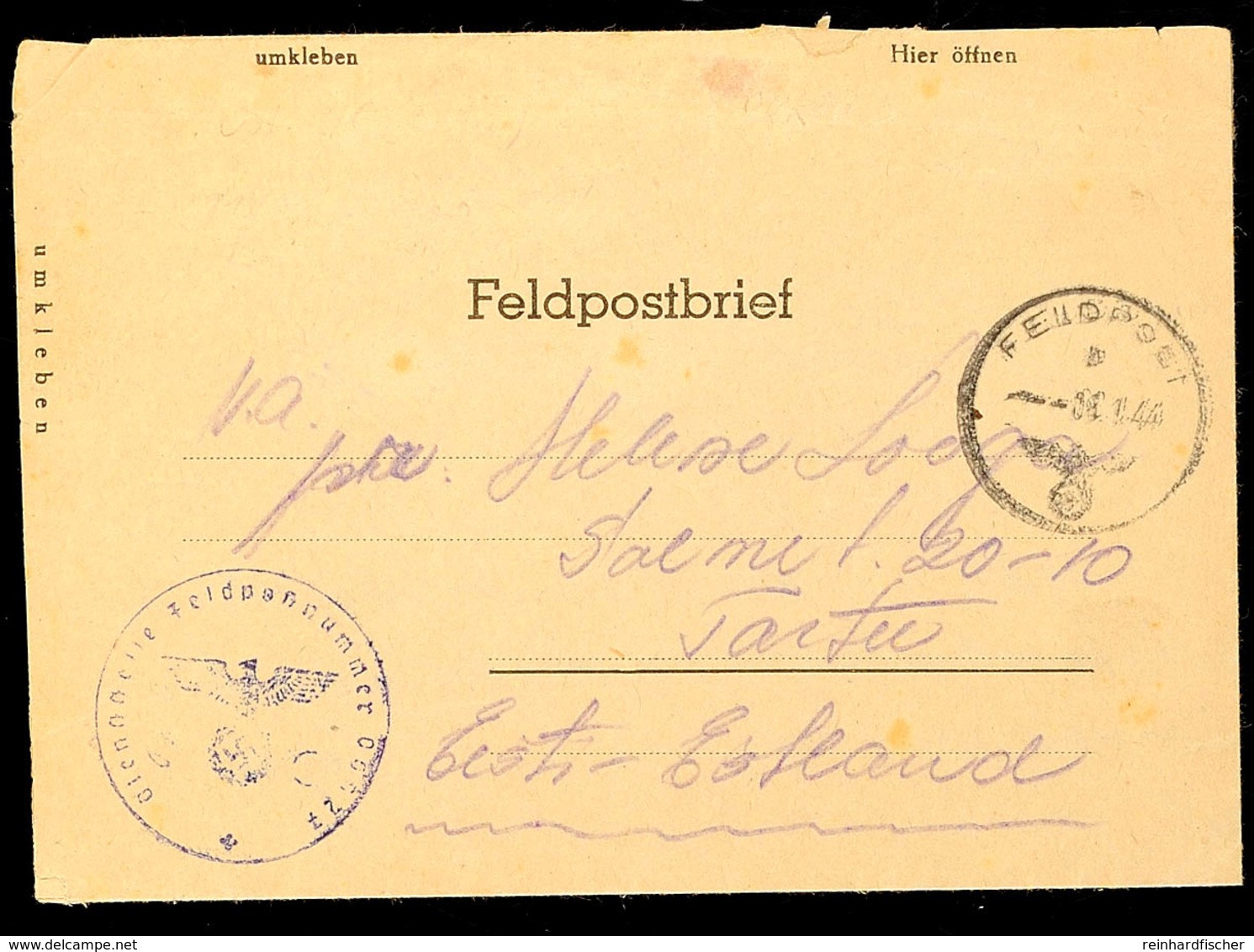 ESTLAND: 1944, Feldpost-Kartenbrief Eines Estn. Freiwilligen Mit Normstempel "b1.1." Nach Estland, Briefstempel Mit Feld - Andere & Zonder Classificatie