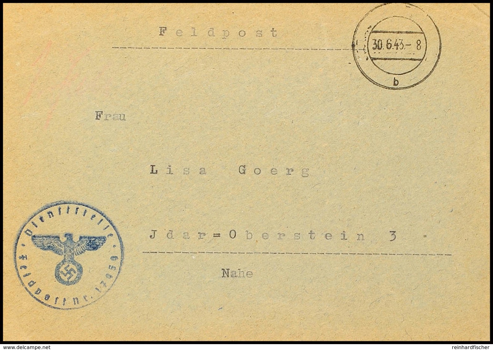 UDSSR: 1943, Feldpost-Brief Mit Aptiertem Tagesstempel Vom 30.6 Nach Idar-Oberstein, Briefstempel Und Absender Mit Feldp - Andere & Zonder Classificatie