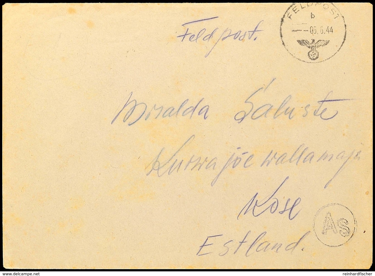 ESTLAND: 1944, Feldpostbrief Eines Est. Freiwilligen Mit Normstempel "b 5.6." Und SS-Durchlaufzensur "AS" Nach Estland,  - Andere & Zonder Classificatie
