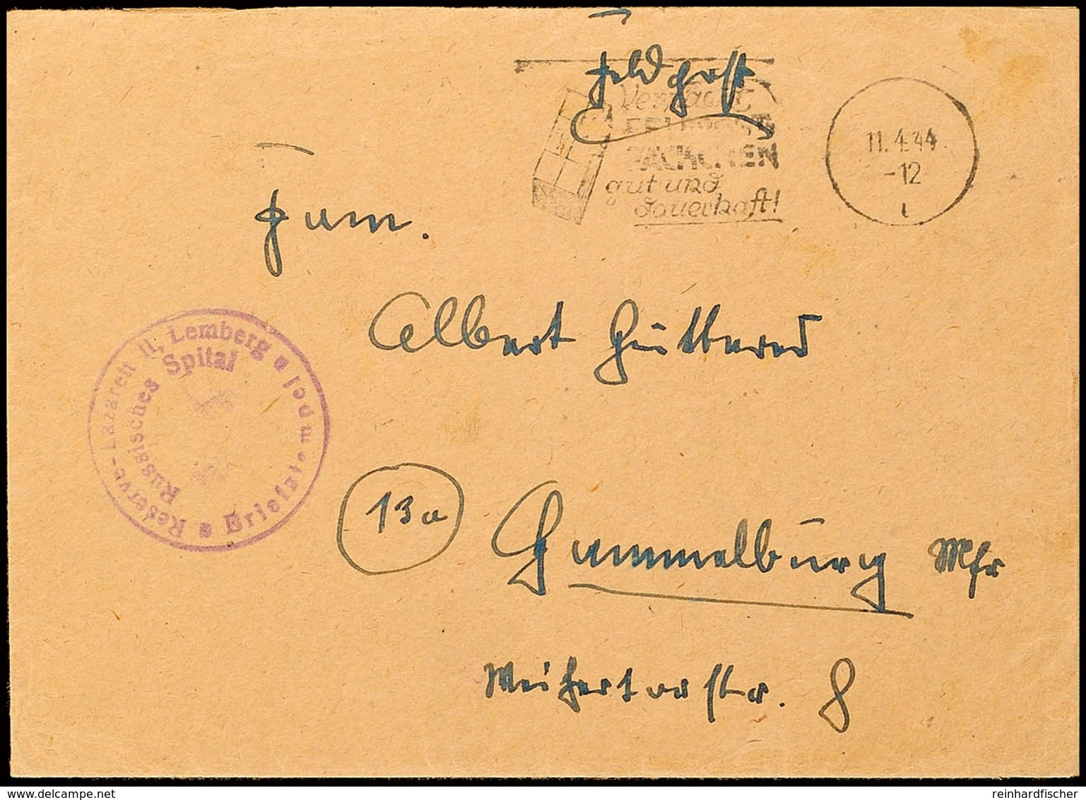 UdSSR: 1944, Feldpostbrief Eines Dt. SS-Mannes Mit Apt. Maschinenstempel Vom 11.4. Und Briefstempel "Res.-Lazarett II Le - Andere & Zonder Classificatie