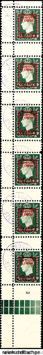 1/2 D. Senkr. 6er-Streifen Mit Aufdruck "LIQUIDATION OF EMPIRE", A, B, C, D, E Und H, Tadellos Gestempelt, Selten!, Kata - Andere & Zonder Classificatie