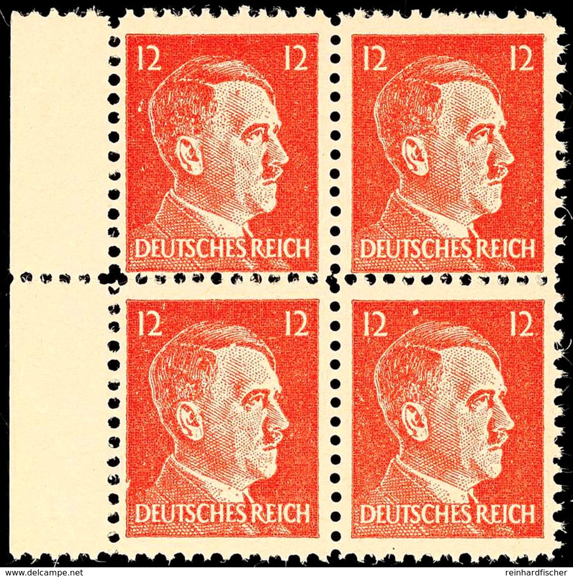 12 Pfg. Hitler, Postfrischer 4er-Block Vom Linken Bogenrand, Mi. 220,-, Katalog: 16 ** - Other & Unclassified