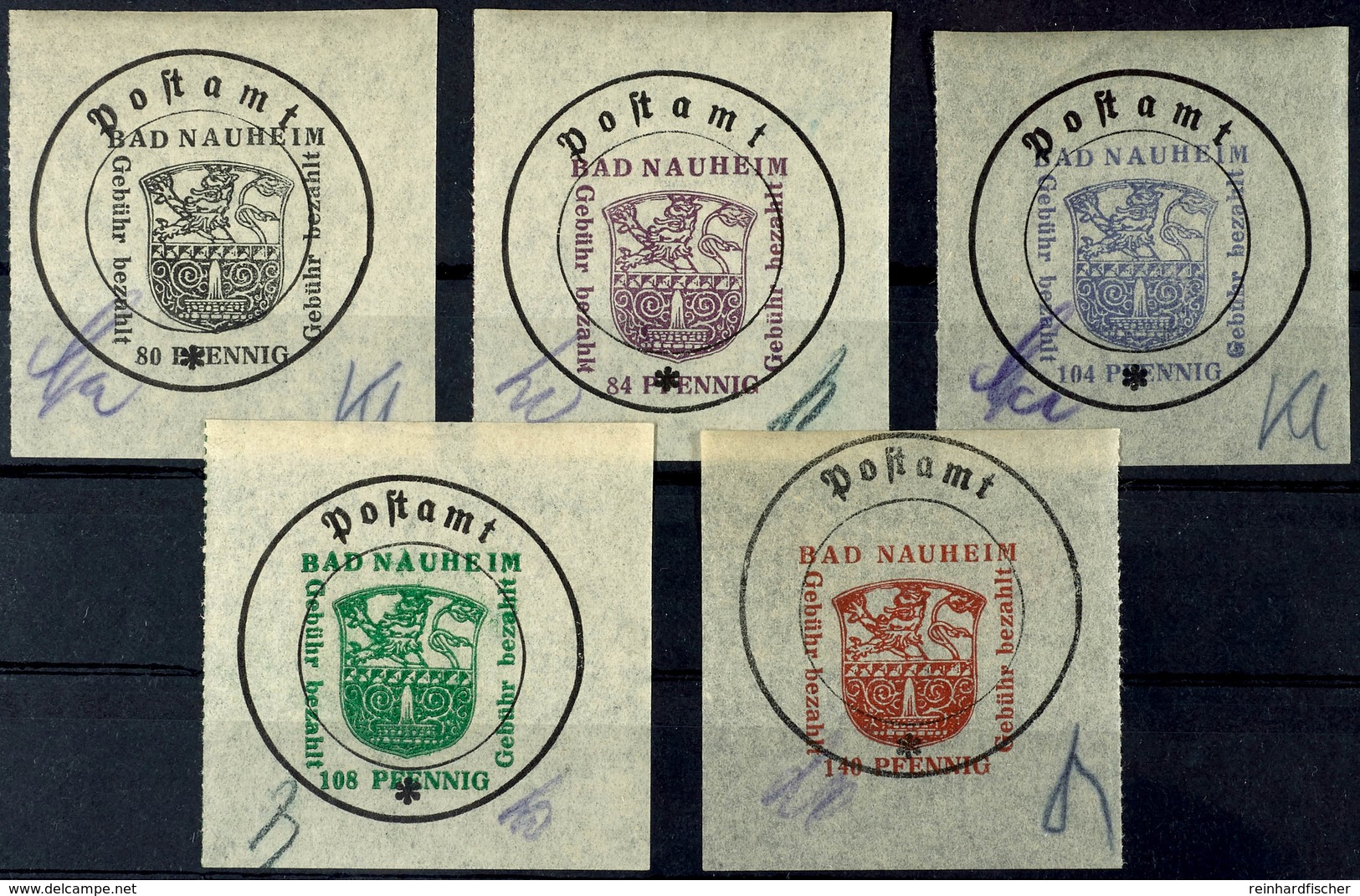 80 Bis 140 Pfg Postverschlußzettel Als Briefmarken, Die Ersten Drei Werte In Type I, Die Letzten Beiden In Type II, Die  - Bad Nauheim