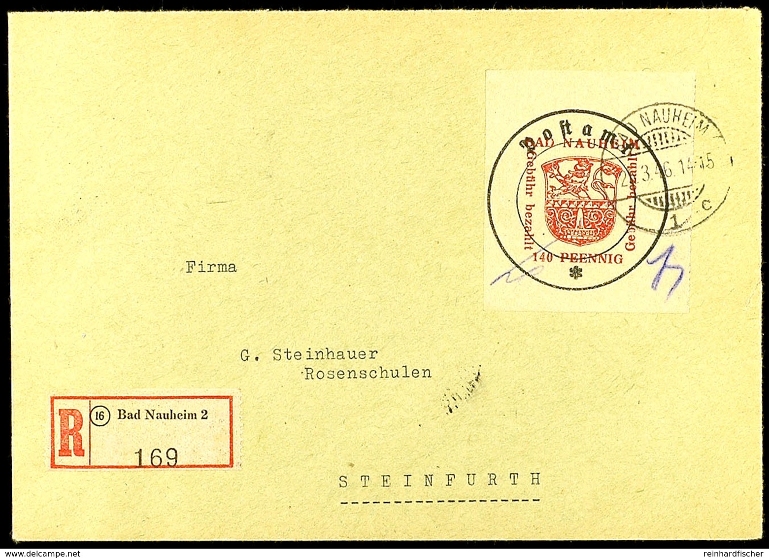 140 Pfg. Gebührenzettel Als Einzelfrankatur Auf R-Brief, Rs. Ankunftstempel (Mi. 150.-), Katalog: 8IIIx BF - Bad Nauheim
