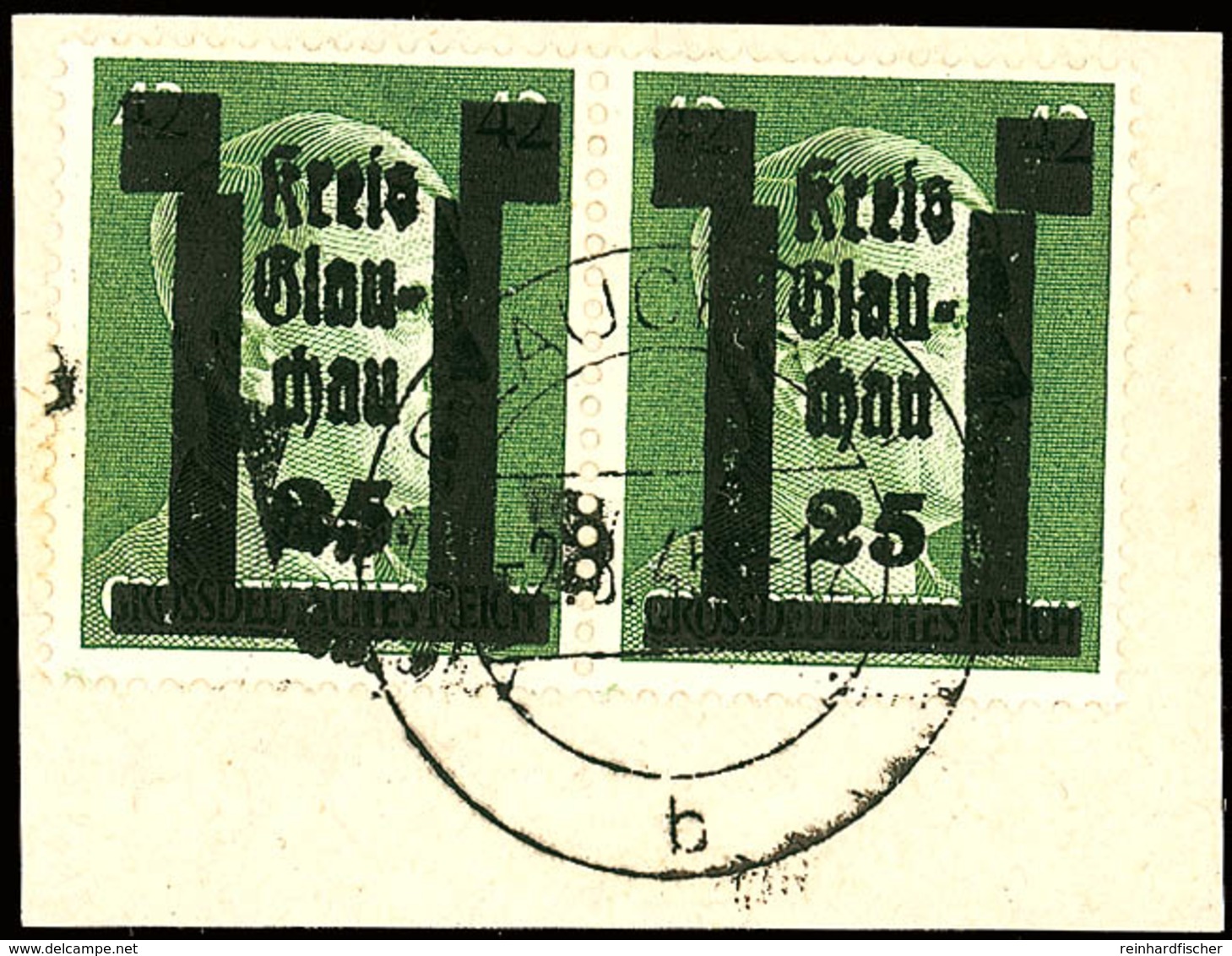 25 Auf 42 Pfg Hitler Im Waagerechten Paar Auf Kabinett-Briefstück, Linke Marke Mit Zweitem Teilabdruck (stark Nach Links - Glauchau
