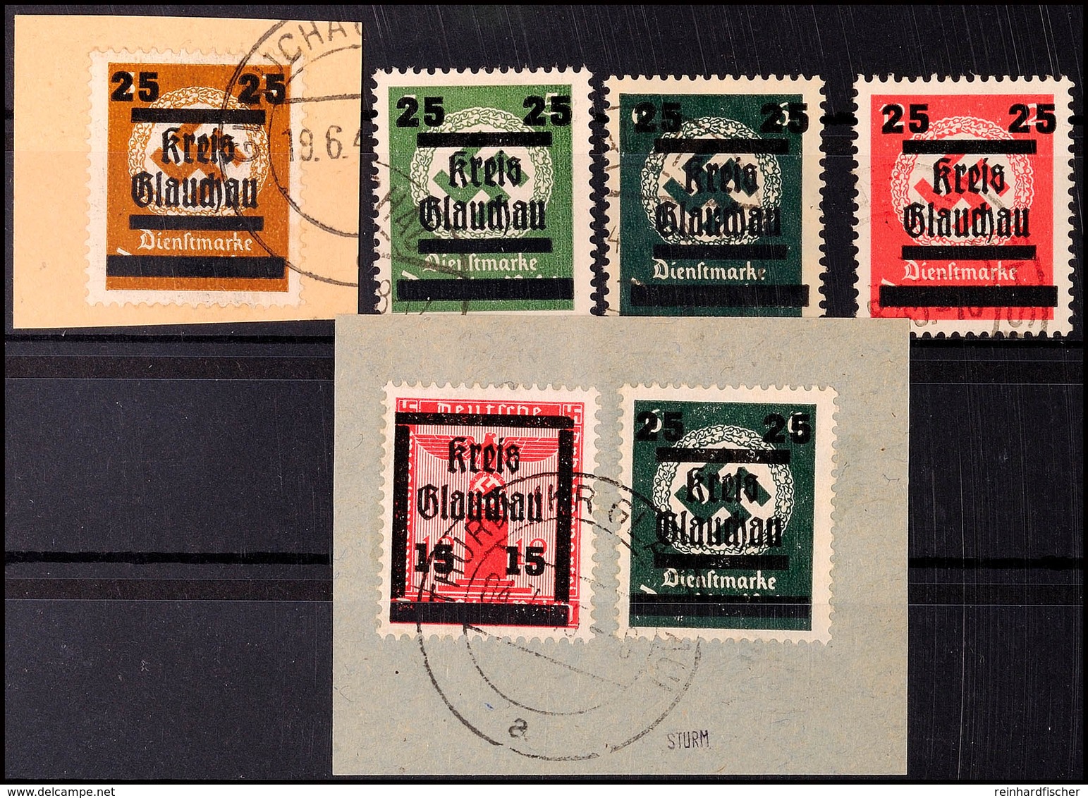 3, 5, 6, 12 Pf. Behördendienstmarken Mit Aufdruck, Dazu Briefstück Mit Mi. 26, 32, Teils Sign., Mi. 203.-, Katalog: 30,u - Glauchau