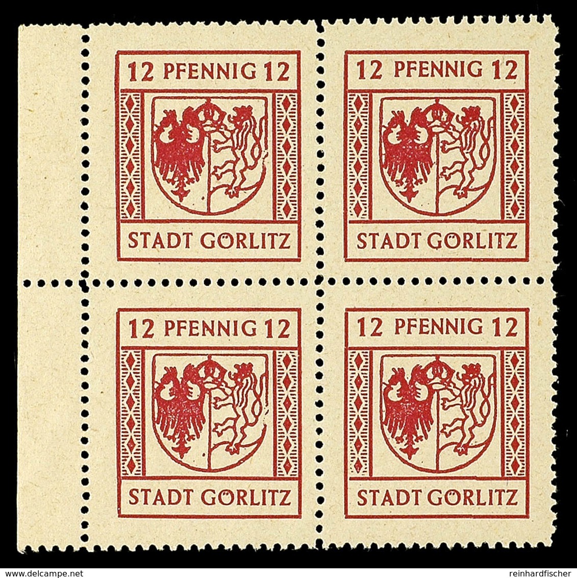 12 Pfg Mit Spargummi, Kleine Kreise, Postfrischer Kabinett-Viererblock Mit Linkem Rand, Mi. 96.-, Katalog: 8y(4) ** - Goerlitz