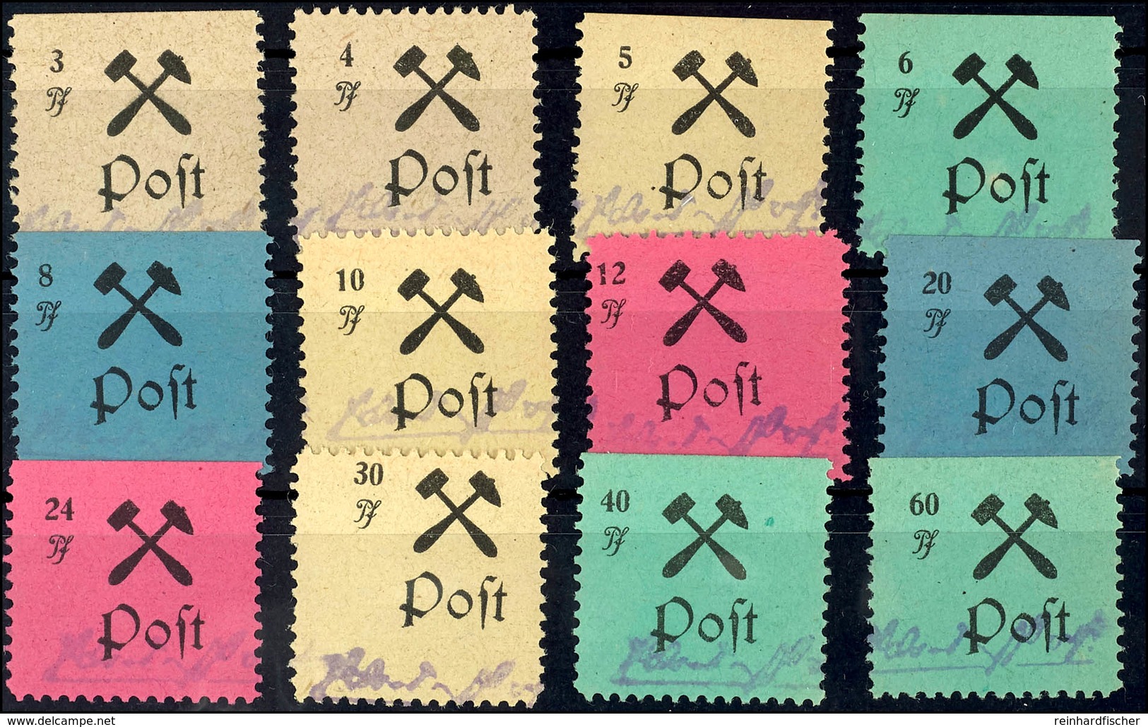 3 Bis 60 Pfg., Je Type III, 12 Werte Kpl. (8 Marken Vom Rand Oben Ungezähnt), Postfrisch,  Mi. 240,-, Katalog: 13/24 AII - Grossraeschen