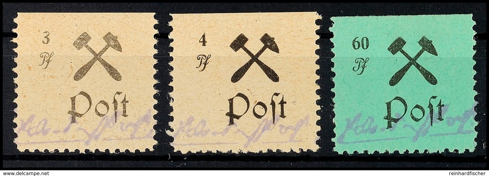 3, 4 U. 60 Pfg Gebührenmarken, Je Type III, Tadellos Postfrisch, Mi. 60.-, Katalog: 13,14,24AIII BF - Grossraeschen