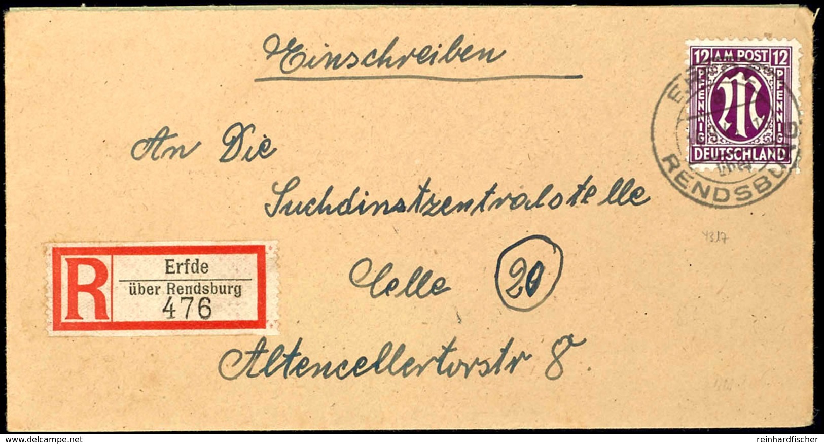 Erfde über Rendsburg, 30 Pfg Einschreibezettel Mit Gebührenfunktion Sowie 12 Pfg AM-Post Auf R-Brief Von ERFDE / RENDSBU - Kiel