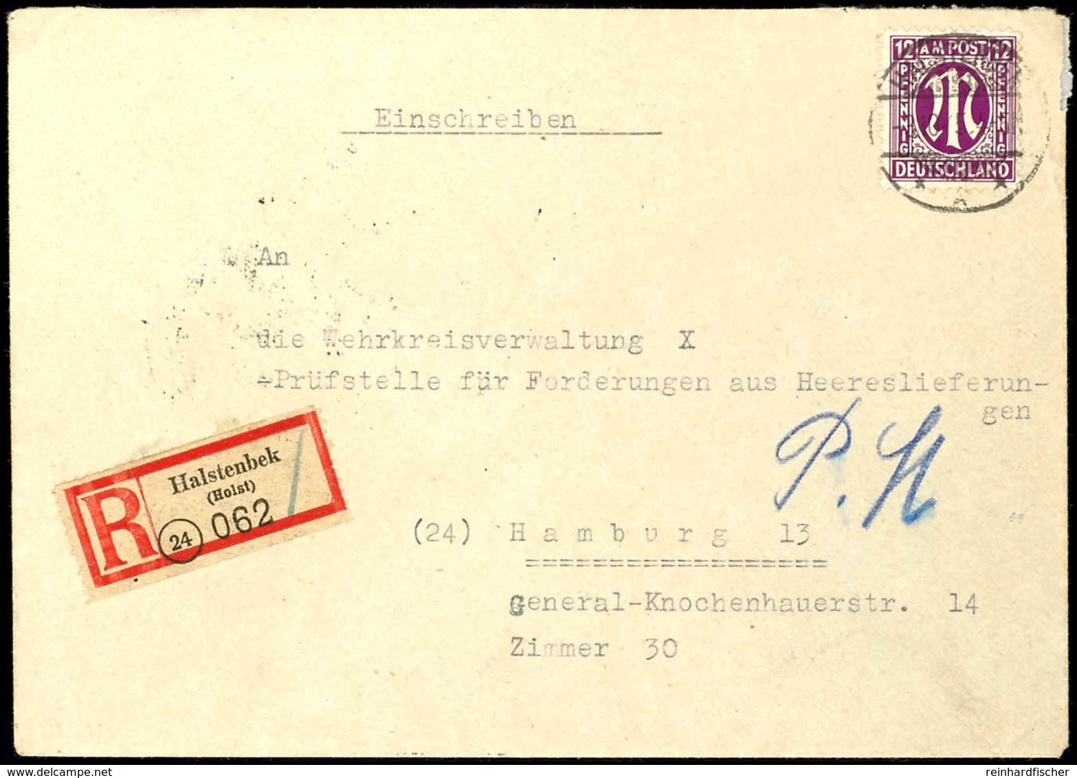 Halstenbeck (Holst), 30 Pfg Einschreibezettel Mit Gebührenfunktion Sowie 12 Pfg AM-Post Auf R-Brief Von HALSTENBEK 3.10. - Kiel