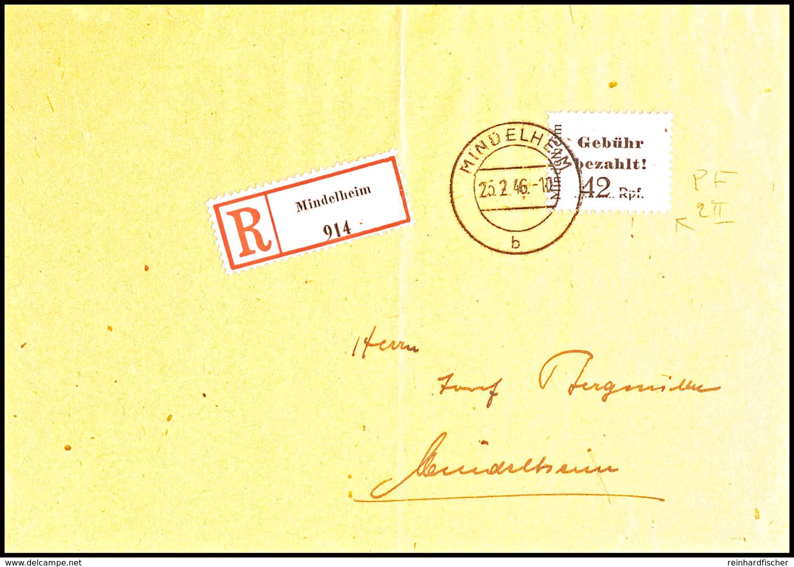 42 Pf. Gebührenzettel Mit Plattenfehler II A. Orts-R.-Brief, Mi. 180,-, Katalog: 2II BF - Mindelheim