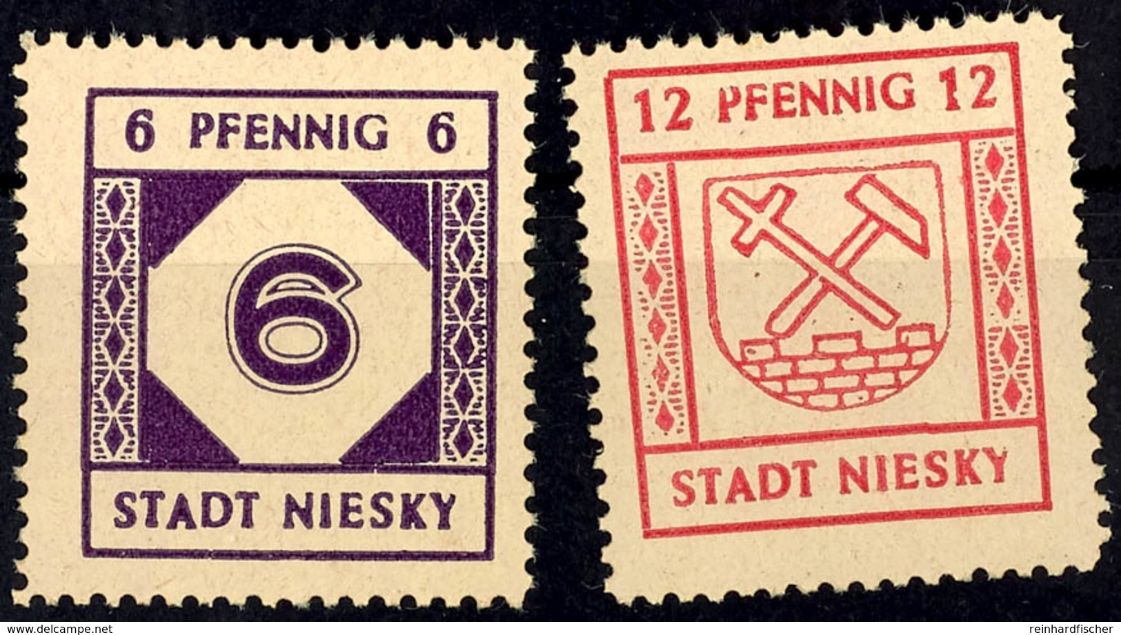 6 Pfg Und 12 Pfg Freimarken Auf Hellgelbbraunem Papier, 2 Postfrische Kabinettstücke, Mi. 350.-, Katalog: 1/2 ** - Niesky