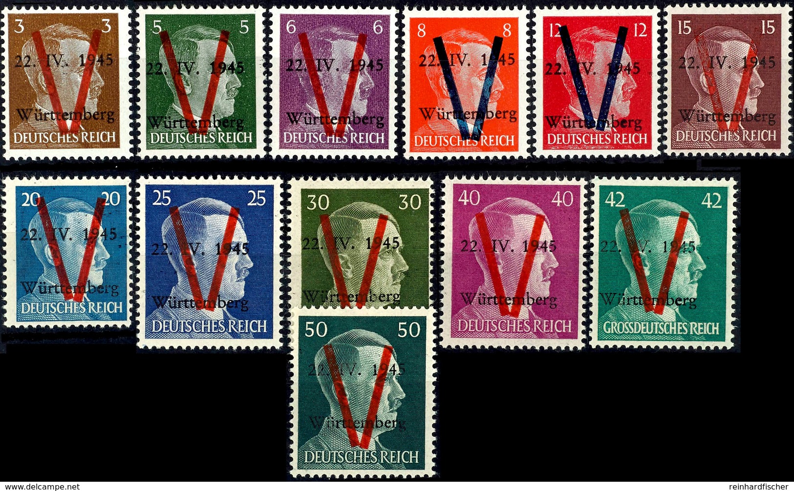 3 - 50 Pfg Hitler Mit Aufdruck, 12 Werte Komplett, Tadellos Postfrisch, Gepr. Zierer, Mi. 280.-, Katalog: I/XII ** - Andere & Zonder Classificatie