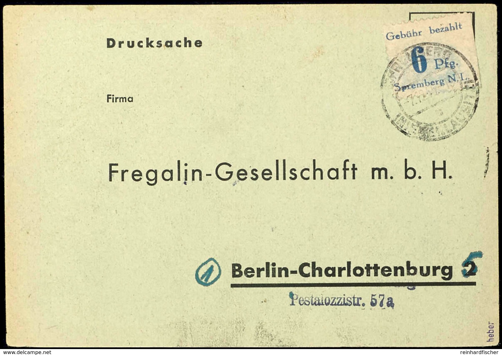 6 Pfg Freimarken Lebhaftblau Auf Drucksachenkarte Von "SPREMBERG 7.12.45" Nach Berlin-Charlottenburg, Tadellos, Gepr. He - Spremberg