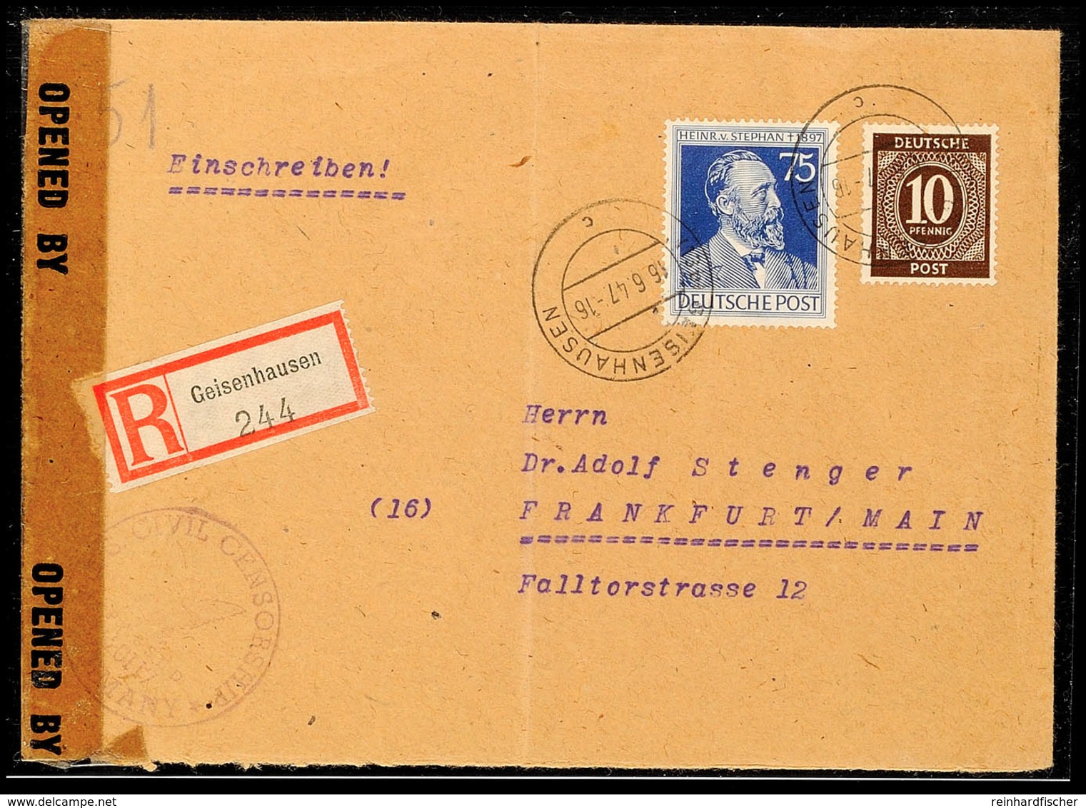 GEISENHAUSEN 1947 (Absenderadresse Aus Unterfimbach), Mit Gemeinschaftsausgabe 10 Pfg Ziffer U. 75 Pfg Stephan Frankiert - Andere & Zonder Classificatie