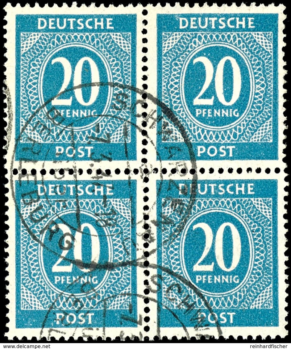 20 Pf. Ziffer, Grauultramarin Im Viererblock, Gestempelt, Fotobefund Schlegel BPP, Mi. 640,-, Katalog: 924d(4) O - Andere & Zonder Classificatie