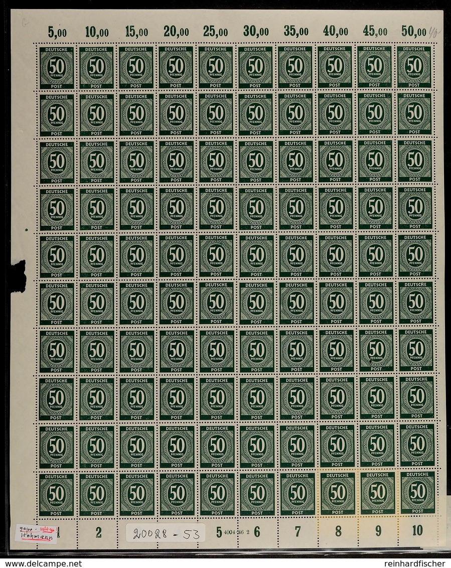 50 Pfg Ziffer Schwärzlicholivgrün, Plattendruckbogen Mit Nicht Durchgezähnten Oberrändern Und HAN 4004.46 2, Randfehler  - Other & Unclassified