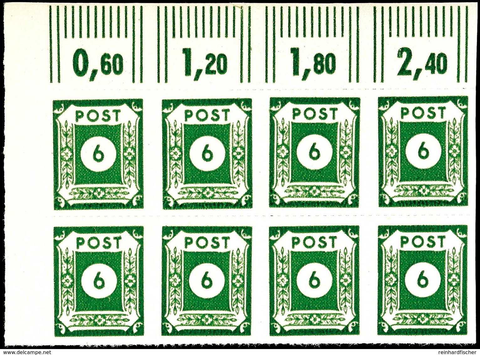 6 Pf. Gelbgrün, Nur Waager. Durchstochen, 8er-Eckrandblock, Tadellos Postfrisch, Gepr. Ströh BPP , Mi. 560.- + 200.-, Ka - Andere & Zonder Classificatie