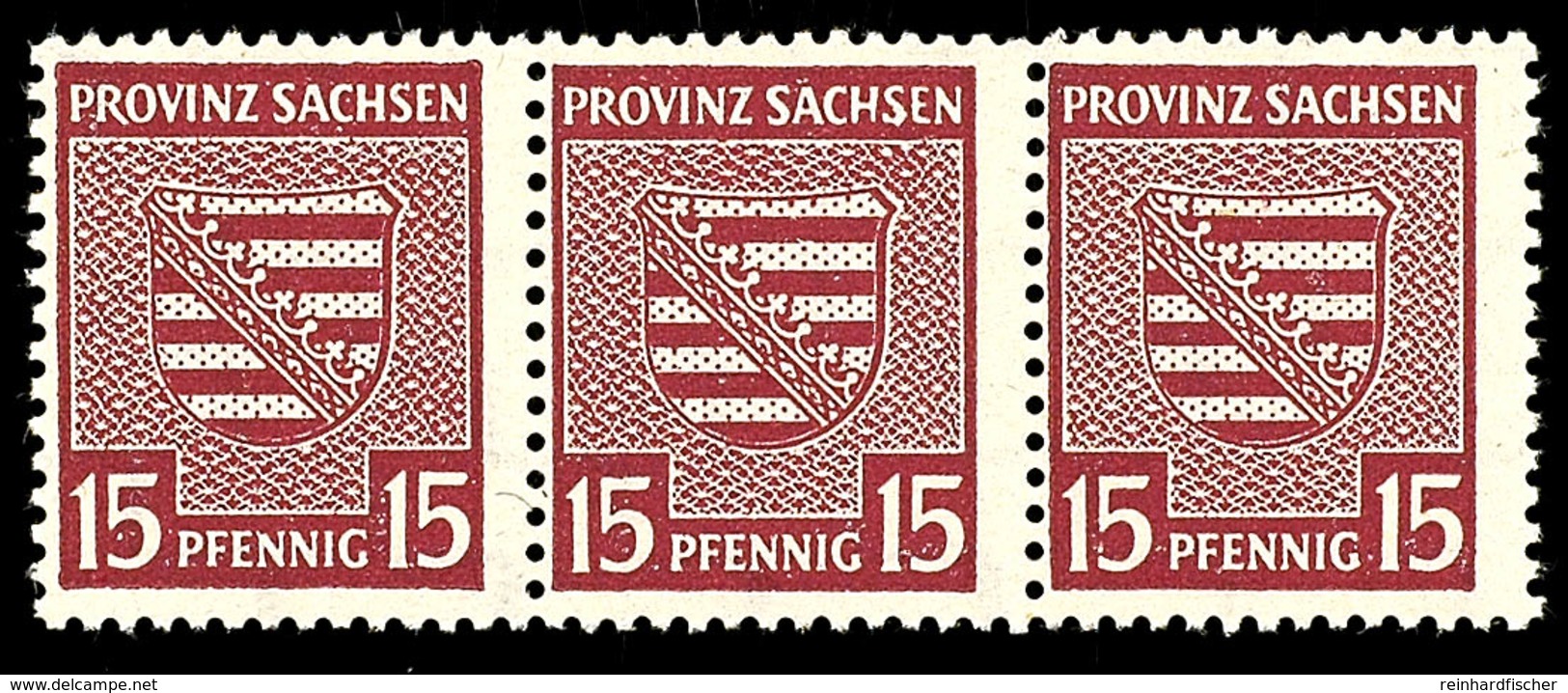 15 Pfg Ziffern Braunrot Mit Wz. 1Y, Waagerechter Postfrischer Kabinett-3er-Streifen, Dabei Mittlere Marke Mit Plattenfeh - Andere & Zonder Classificatie