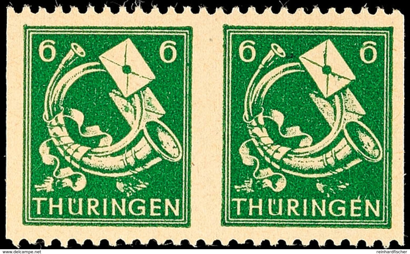 6 Pf. Dunkelgrün, Waager. Paar, Senkr. Ungezähnt, Postfrisch, Gepr. Ströh BPP, Mi. 250.-, Katalog: 95AXtus ** - Andere & Zonder Classificatie