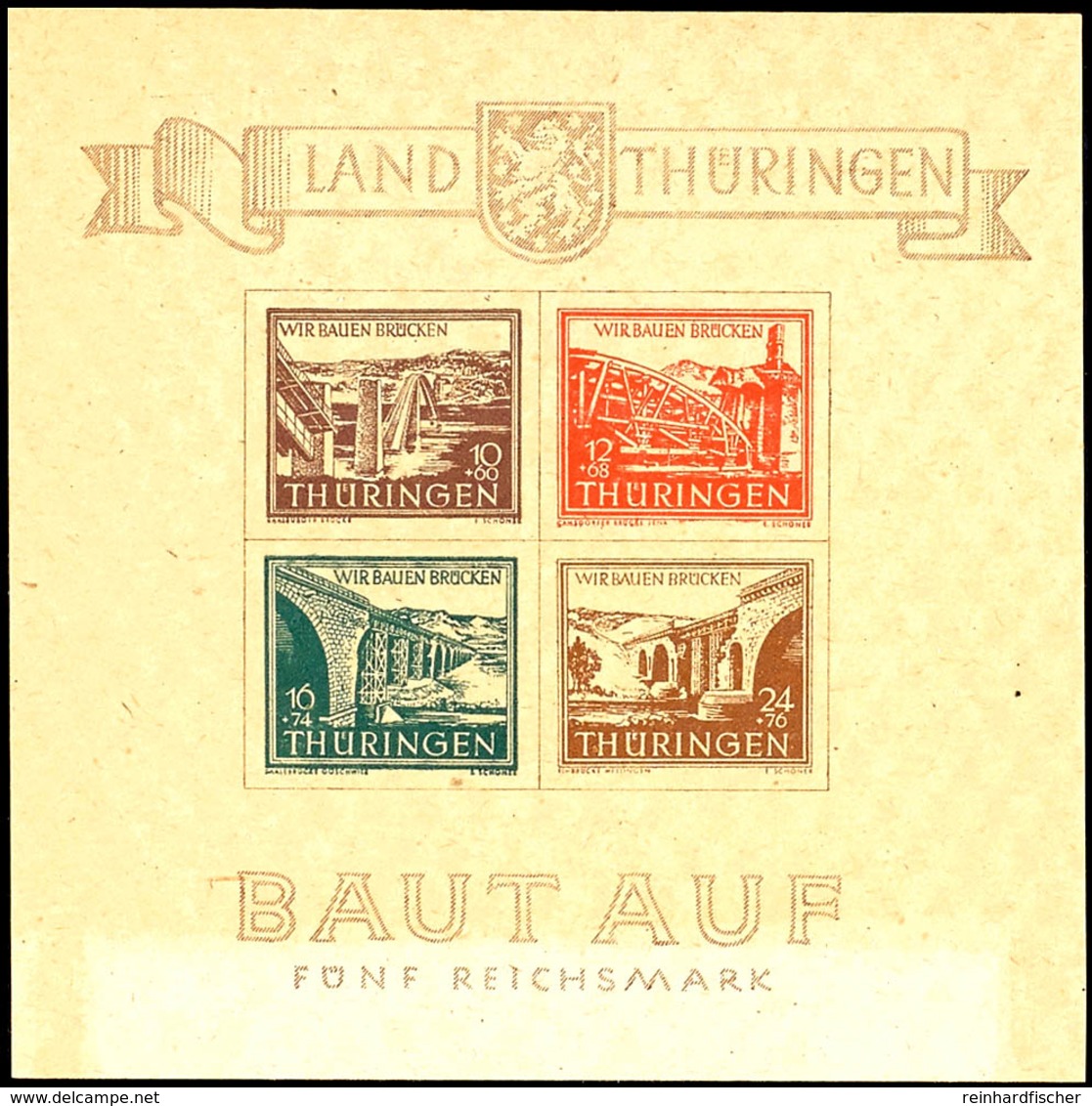 Brückenbau-Block Postfrisch, Am Unterrand Etwas Ausgebleicht, Sonst Tadellos, Mi. 450,--, Katalog: Bl.4 ** - Andere & Zonder Classificatie