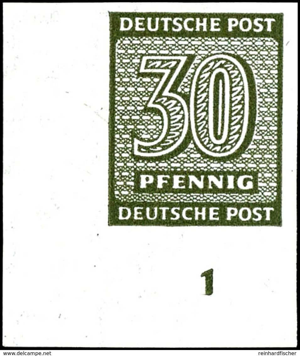 30 Pfg Ziffern Dunkelbräunlicholiv Ungezähnt Mit Linker Unterer Bogenecke Und RZ, Tadellos Postfrisch, Kabinett, Gepr. D - Autres & Non Classés