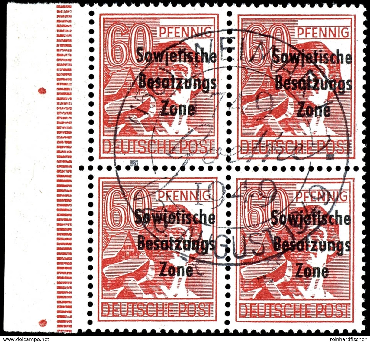 60 Pf. Karminrot, Zentrisch Gestempelter Randviererblock Mit Goethe-Sonderstempel "Weimar", Gepr. Weigelt BPP, Mi. 640,- - Andere & Zonder Classificatie