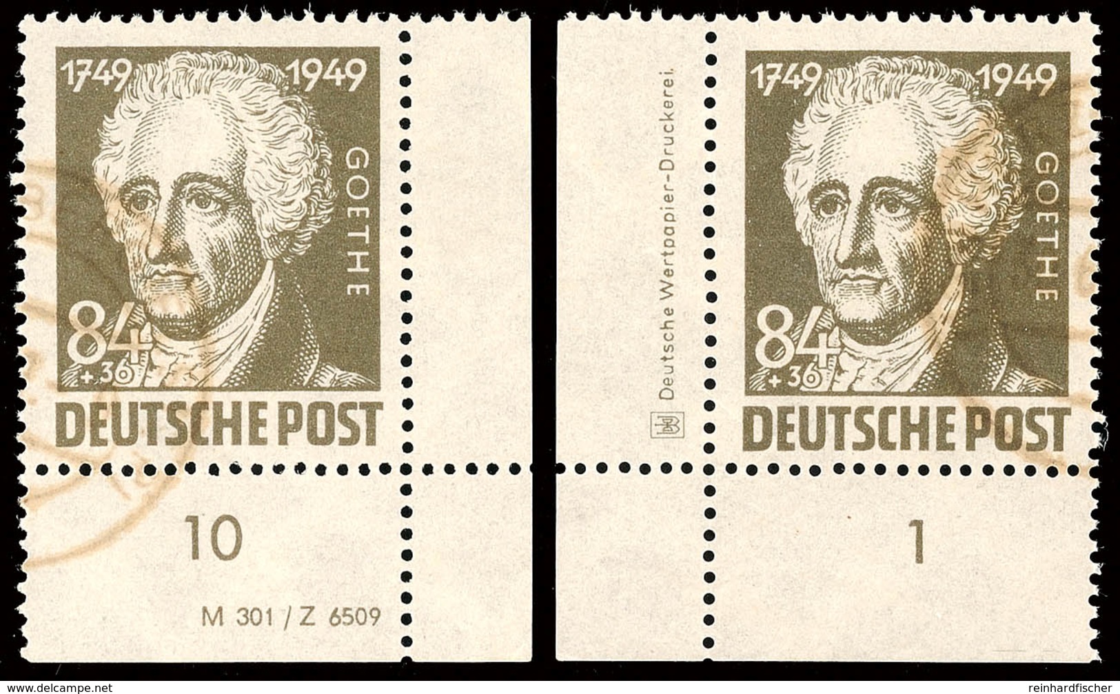 84 Pfg. Goethe, 2 Gestempelte Pracht-Bogenecken Mit Druckvermerk Bzw. Druckereizeichen, Katalog: 238DV,DZ O - Andere & Zonder Classificatie
