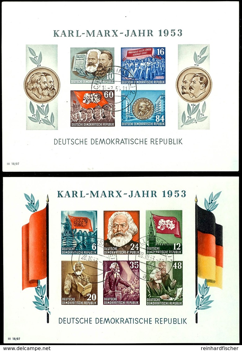 Marx-Blocks In Ungez. Erhaltung Mit Tages-Rundstpl. Aus SCHWERIN Bzw. HALLE, Tadellos, Mi. 440,--, Katalog: Bl.8/9 B O - Andere & Zonder Classificatie