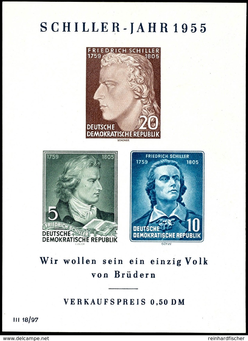 Blockausgabe "150. Todestag Friedrich Schiller", Plattenfehler II "Gesicht Mit Zwei Warzen Bei Mi.-Nr. 464B", Tadellos P - Andere & Zonder Classificatie