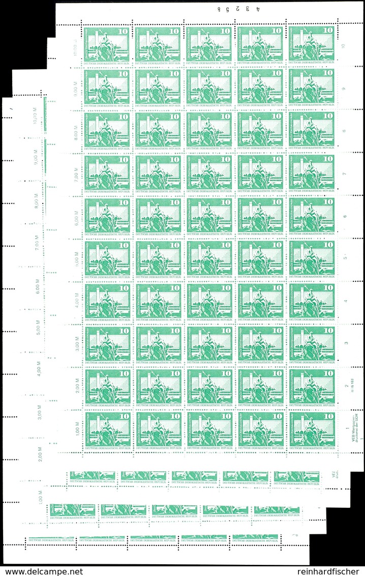 10 Pfg Bauten Mit Falschen Reihenwertzahlen "1-10 M.", 4 Originalbogen Zu Je 50 Werten, Dabei Formnummern 1-4 Kpl., Tade - Andere & Zonder Classificatie