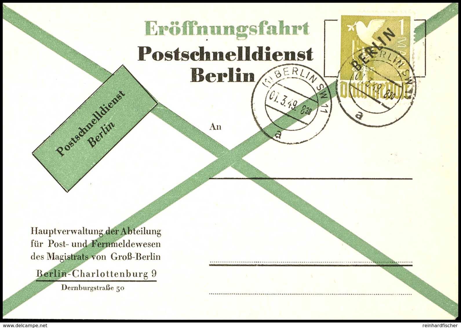 1 M. Schwarzaufdruck Gestempelt "BERLIN SW 11/ 1.3.49" Auf Amtlichem FDC Zur Eröffnung De Postschnelldienstes, Unbeschri - Andere & Zonder Classificatie