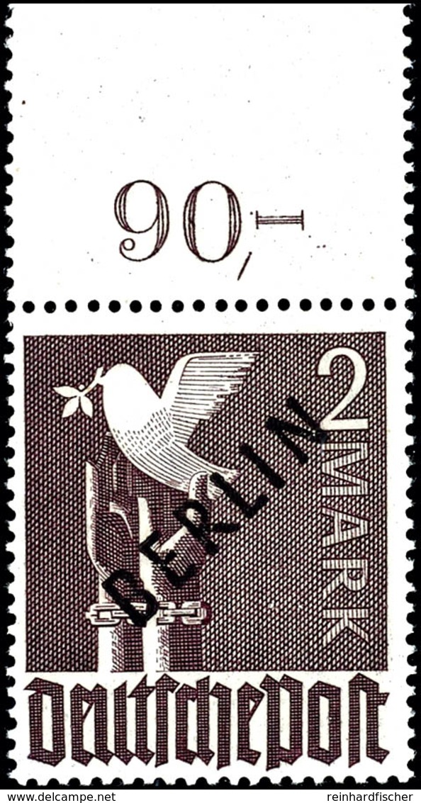 2 Mark Schwarzaufdruck Oberrand Platte Dgz. Tadellos Postfrisch, Tiefst Gepr. Schlegel BPP, Mi. 300,--, Katalog: 18 P OR - Andere & Zonder Classificatie