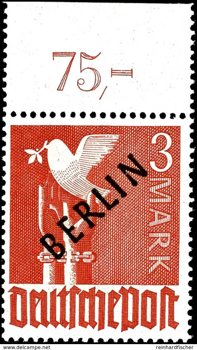 3 Mark Schwarzaufdruck Oberrand Platte Dgz. Tadellos Postfrisch, Tiefst Gepr. Schlegel BPP, Mi. 350,--, Katalog: 19 P OR - Andere & Zonder Classificatie