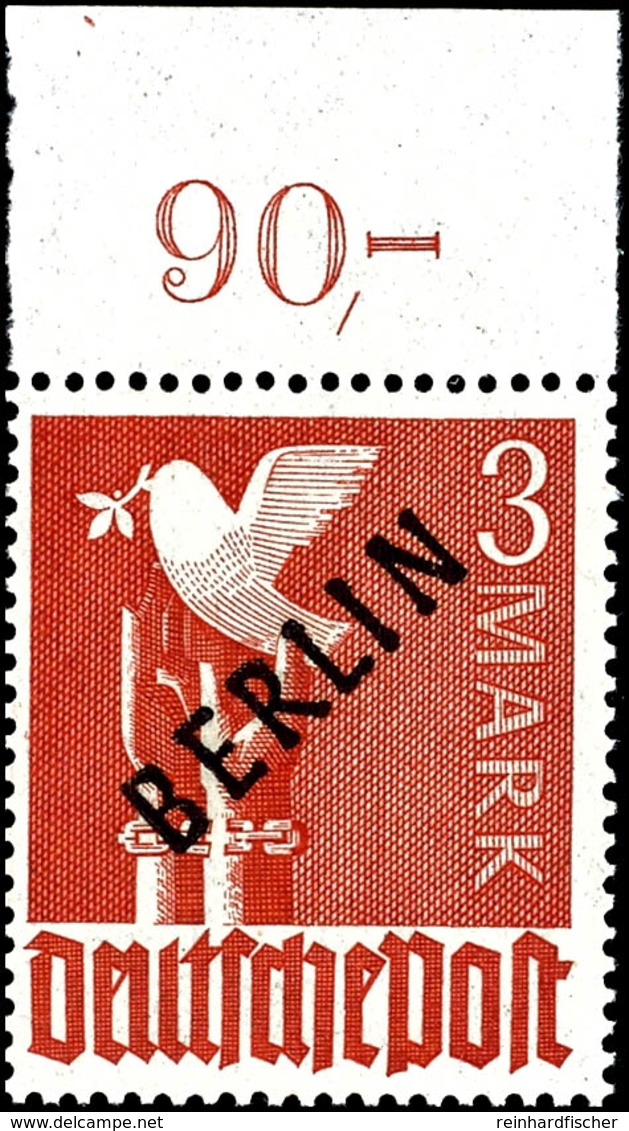 3 Mark Schwarzaufdruck Oberrand Platte Ndgz. Tadellos Postfrisch, Tiefst Gepr. Schlegel BPP, Mi. 350,--, Katalog: 19 P O - Andere & Zonder Classificatie